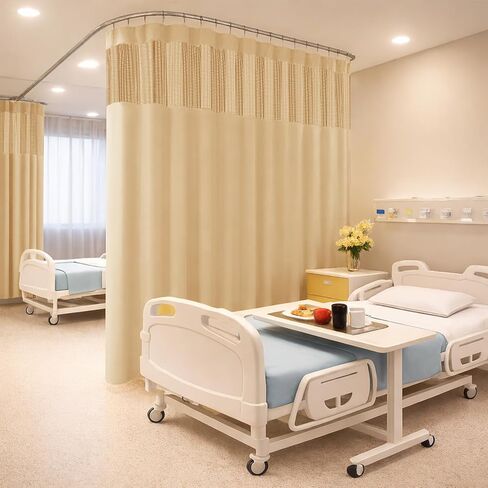 Sanceor Inherent Flame Retardant Hospital Curtain Room Divider with Grommet,5x8FT Medical Curtain Cubicle Divider Curtain for Bedroom Privacy,Clinic,Lab and School（Beige，1 Panel） in Saudi Arabia