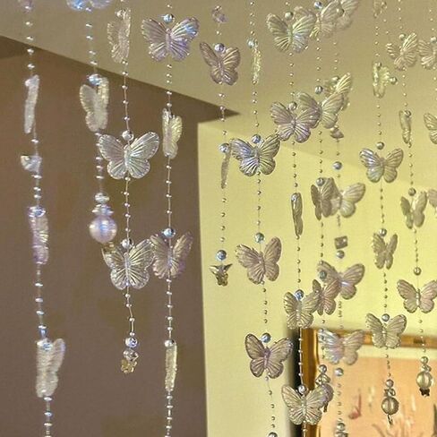4Pcs Iridescent Butterfly Crystal Beaded Short Curtain Acrylic Door Beads Hanging for Bedroom Living Room, Room Divider for Home Decor Party Wedding, Girls Women Adult in Saudi Arabia