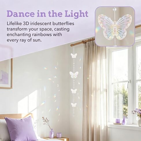 4Pcs Iridescent Butterfly Crystal Beaded Short Curtain Acrylic Door Beads Hanging for Bedroom Living Room, Room Divider for Home Decor Party Wedding, Girls Women Adult in Saudi Arabia