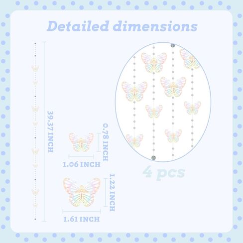 4Pcs Iridescent Butterfly Crystal Beaded Short Curtain Acrylic Door Beads Hanging for Bedroom Living Room, Room Divider for Home Decor Party Wedding, Girls Women Adult in Saudi Arabia
