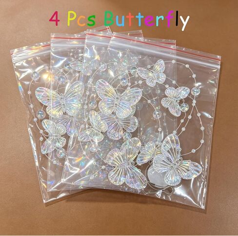4Pcs Iridescent Butterfly Crystal Beaded Short Curtain Acrylic Door Beads Hanging for Bedroom Living Room, Room Divider for Home Decor Party Wedding, Girls Women Adult in Saudi Arabia