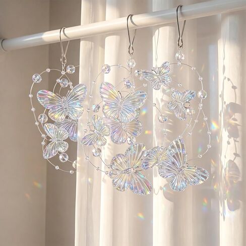 4Pcs Iridescent Butterfly Crystal Beaded Short Curtain Acrylic Door Beads Hanging for Bedroom Living Room, Room Divider for Home Decor Party Wedding, Girls Women Adult in Saudi Arabia