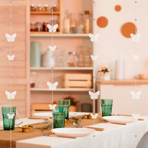 4Pcs Iridescent Butterfly Crystal Beaded Short Curtain Acrylic Door Beads Hanging for Bedroom Living Room, Room Divider for Home Decor Party Wedding, Girls Women Adult in Saudi Arabia