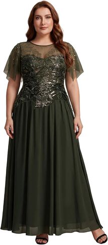 Ever-Pretty Plus Women's Round Neck Plus Size Sequin Formal Dress Floor Length Chiffon A-Line Mother of the Bride Dresses in Saudi Arabia
