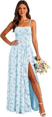 Ruffle A Line Bridesmaid Dresses with Slit for Women Long Corset Wedding Guest Dress in Kuwait