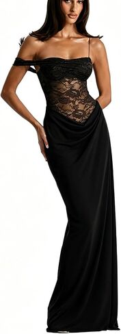 Women's Mesh Lace Cutout Spaghetti Strappy Maxi Dresses Sleeveless Bodycon Long Sexy Club Dress Y2K Corset in Saudi Arabia
