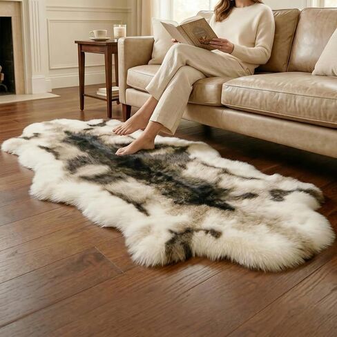 Reindeer Pattern Faux Fur Area Rug,6.7'x2.3' Plush Machine Washable Runner for Fireplace & Bedside,High-Simulation Eco-Friendly Hide,Luxury Living Room Rug in Saudi Arabia