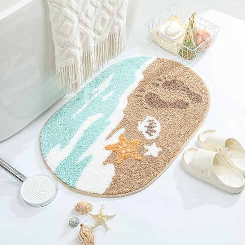 Seaside Beach Bathroom Rug Ultra Absorbent and Non Slip Bath Mat Machine Washable 23 x 16 Inches, Fluffy Carpet for Bath Tub, Bedroom and Living Room, Coast in Saudi Arabia