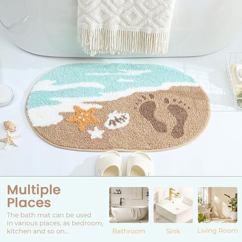 Seaside Beach Bathroom Rug Ultra Absorbent and Non Slip Bath Mat Machine Washable 23 x 16 Inches, Fluffy Carpet for Bath Tub, Bedroom and Living Room, Coast in Saudi Arabia