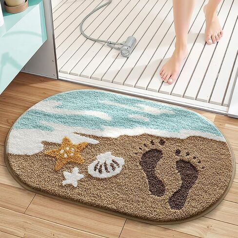 Seaside Beach Bathroom Rug Ultra Absorbent and Non Slip Bath Mat Machine Washable 23 x 16 Inches, Fluffy Carpet for Bath Tub, Bedroom and Living Room, Coast in Saudi Arabia