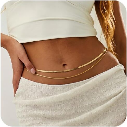 18K Gold Plated Waist Chain for Women, Layered Snake Belly Chain, Stainless Steel Body Jewelry Adjustable in Saudi Arabia