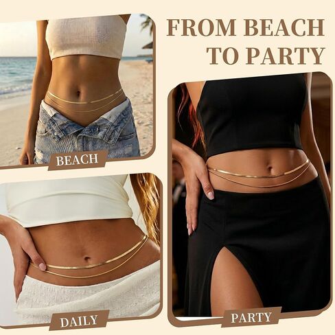 18K Gold Plated Waist Chain for Women, Layered Snake Belly Chain, Stainless Steel Body Jewelry Adjustable in Saudi Arabia