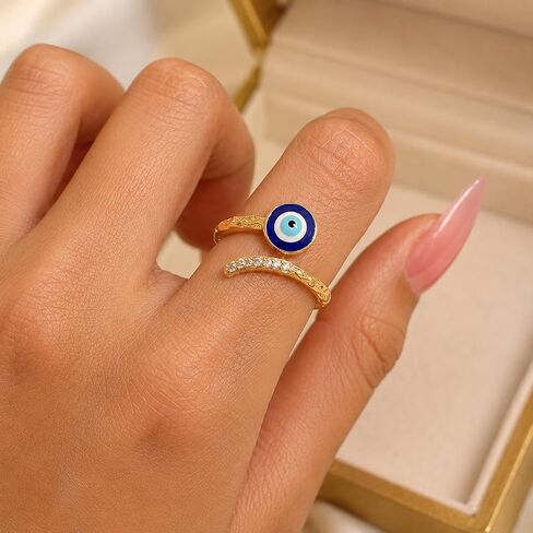 Evil Eye Ring Gold Boho Fashion Statement Adjustable Rings for Party Beach Jewelry Anniversary Birthday Gifts for Women in Saudi Arabia