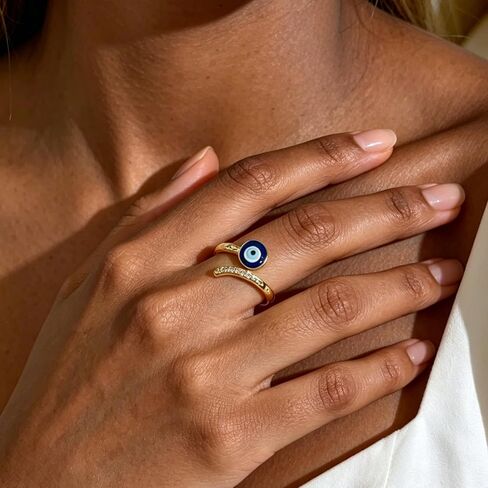 Evil Eye Ring Gold Boho Fashion Statement Adjustable Rings for Party Beach Jewelry Anniversary Birthday Gifts for Women in Saudi Arabia
