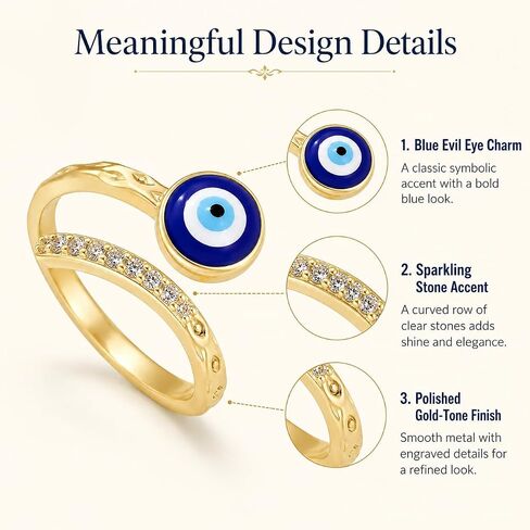Evil Eye Ring Gold Boho Fashion Statement Adjustable Rings for Party Beach Jewelry Anniversary Birthday Gifts for Women in Saudi Arabia