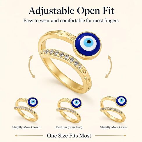 Evil Eye Ring Gold Boho Fashion Statement Adjustable Rings for Party Beach Jewelry Anniversary Birthday Gifts for Women in Saudi Arabia