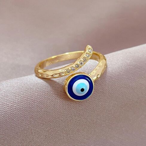 Evil Eye Ring Gold Boho Fashion Statement Adjustable Rings for Party Beach Jewelry Anniversary Birthday Gifts for Women in Saudi Arabia