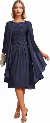 2 Pieces Mother of The Bride Dresses Lace Applique Chiffon Formal Wedding Guest Dress with Jacket WT003 in Saudi Arabia