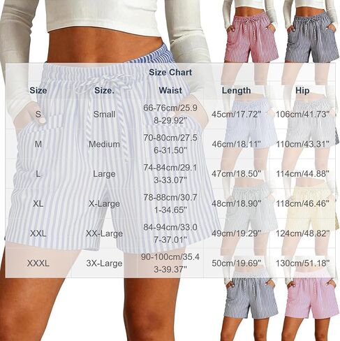 Blue and White Striped Linen Shorts Women Drawstring High Elastic Waist Summer 5 Inch Inseam Bottoms Front Pocket in Saudi Arabia