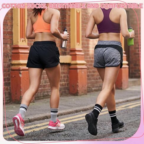 Women's Striped Crew Socks, 4 Pairs Cozy Combed Cotton Quarter Socks Trendy Retro Casual Athletic Ankle Socks Breathable Mid-calf Sock for Running Gym Daily Wear(Size 6-9) in Kuwait