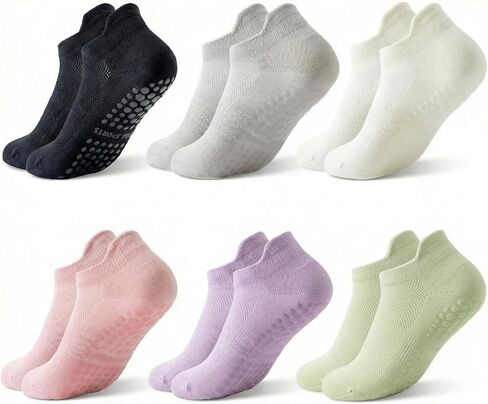 6 Pairs Pilates Grip Socks for Women, Breathable Mesh Top Non Slip Yoga Socks for Barre Ballet Hospital, Transparent Silicone Grips, US Size 5-10 in Kuwait