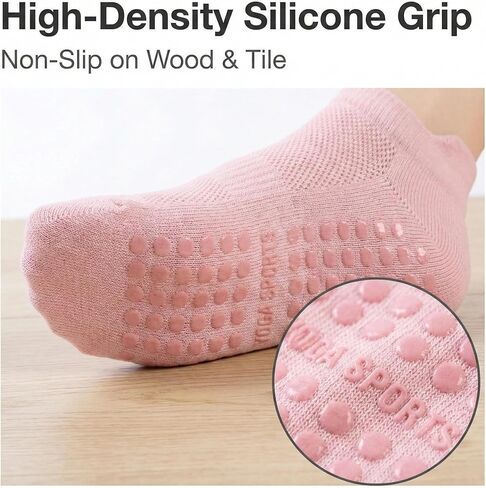6 Pairs Pilates Grip Socks for Women, Breathable Mesh Top Non Slip Yoga Socks for Barre Ballet Hospital, Transparent Silicone Grips, US Size 5-10 in Kuwait