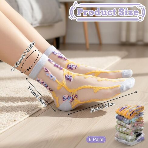 6Pairs Flower Sheer Socks for Women, Lace Sheer Ankle Socks Elastic Breathable Mesh Sock for Women Girls in Saudi Arabia