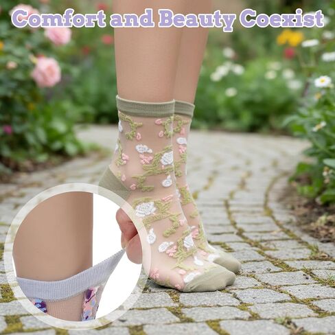 6Pairs Flower Sheer Socks for Women, Lace Sheer Ankle Socks Elastic Breathable Mesh Sock for Women Girls in Saudi Arabia