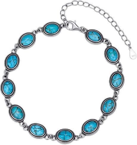 Turquoise Bracelet 925 Sterling Silver Genuine Turquoise Gemstone Adjustable Bracelets Jewelry Gifts for Women in Kuwait