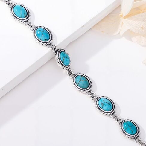 Turquoise Bracelet 925 Sterling Silver Genuine Turquoise Gemstone Adjustable Bracelets Jewelry Gifts for Women in Kuwait