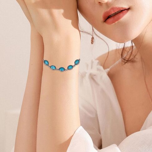Turquoise Bracelet 925 Sterling Silver Genuine Turquoise Gemstone Adjustable Bracelets Jewelry Gifts for Women in Kuwait