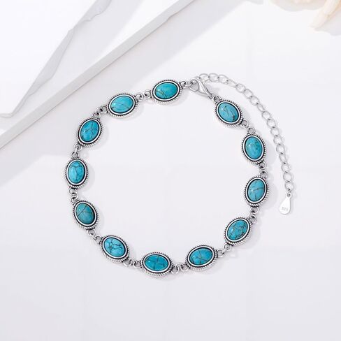 Turquoise Bracelet 925 Sterling Silver Genuine Turquoise Gemstone Adjustable Bracelets Jewelry Gifts for Women in Kuwait