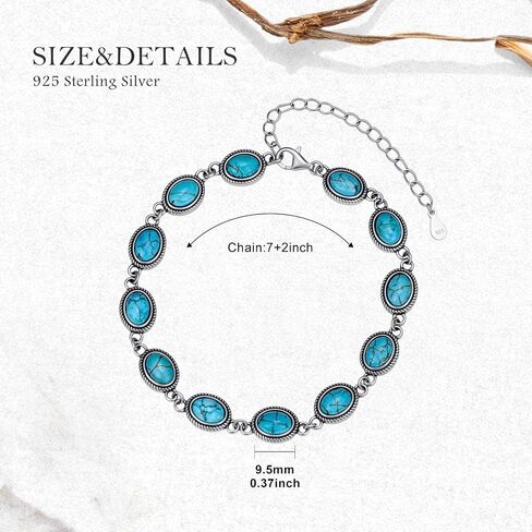 Turquoise Bracelet 925 Sterling Silver Genuine Turquoise Gemstone Adjustable Bracelets Jewelry Gifts for Women in Kuwait