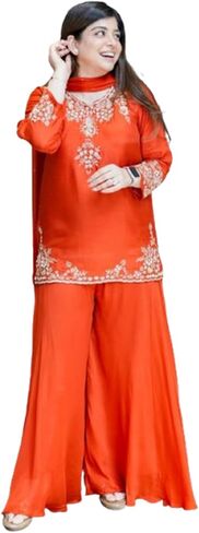 Sharara Set for Women Indian, Embroidered Tunic with Dupatta and Palazzo Pants, Traditional Ethnic Wear in Saudi Arabia