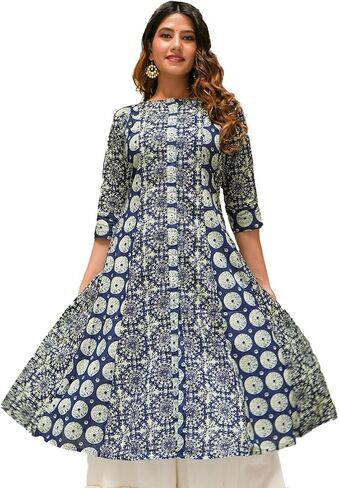Yash Gallery Women’s Printed A-Line Kurta Tunic Long Ethnic Indian Kurti Daily Wear & Festive Outfit for Women in Kuwait