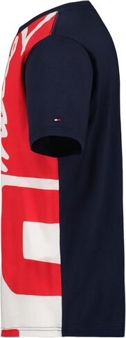 تي شيرت Tommy Hilfiger للأولاد بأكمام قصيرة ورقبة دائرية، ناعم ومريح، مقاس مريح، توقيع عالمي أزرق داكن/أحمر، 10-12 in Kuwait