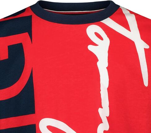 تي شيرت Tommy Hilfiger للأولاد بأكمام قصيرة ورقبة دائرية، ناعم ومريح، مقاس مريح، توقيع عالمي أزرق داكن/أحمر، 10-12 in Kuwait