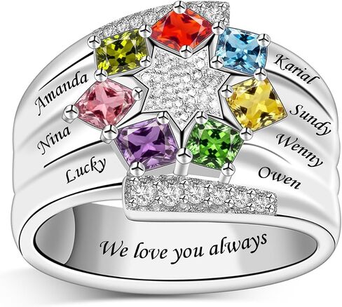MissNaNa Personalized Mother Rings Birthstone Ring Customized Ring with 1-9 Name Rings Birthday Christmas Gift for Women in Saudi Arabia