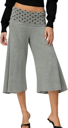 Hulpvktsgiq Women's Fold Over Capri Pants Y2K Low Rise Wide Leg Flowy Gaucho Pants Summer Cute Going Out Yoga Capris in Saudi Arabia