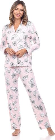 white mark Women's Super Soft Printed Long Sleeve Button-Down 2-Piece Pajama Set with front Pocket in Saudi Arabia