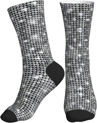 Silver Sequin Sparkle Pattern Athletic Running Socks Performance Breathable Crew Socks Outdoor Sports Socks For Men Women in Saudi Arabia