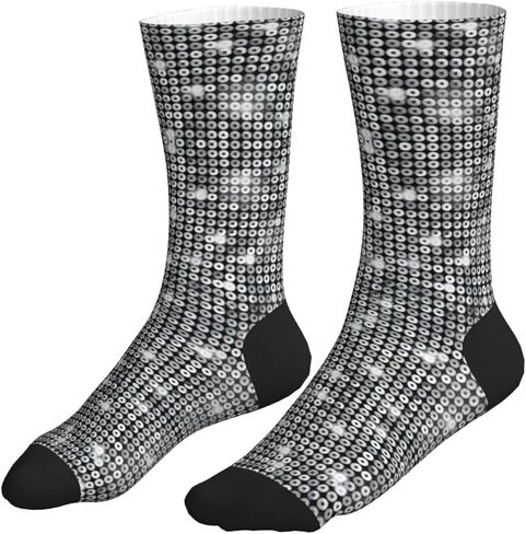Silver Sequin Sparkle Pattern Athletic Running Socks Performance Breathable Crew Socks Outdoor Sports Socks For Men Women in Saudi Arabia