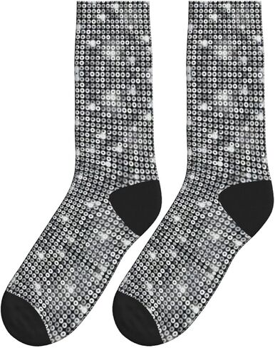 Silver Sequin Sparkle Pattern Athletic Running Socks Performance Breathable Crew Socks Outdoor Sports Socks For Men Women in Saudi Arabia