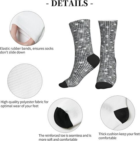 Silver Sequin Sparkle Pattern Athletic Running Socks Performance Breathable Crew Socks Outdoor Sports Socks For Men Women in Saudi Arabia