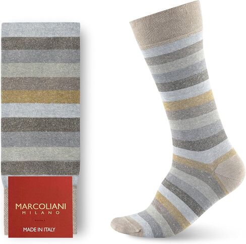 MARCOLIANI Milano Made in Italy - Mens Dress Socks | Essence of Linen Tonal Stripe Fullcolor in Kuwait