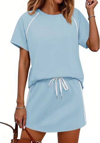 Yousify Womens 2 Piece Skirt Sets Summer Short Sleeve Tops and Tennis Skort Lounge Set Vacation Workout Matching Outfits in Saudi Arabia