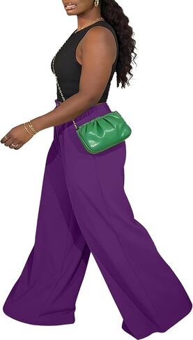 TOPSRANI Womens Summer Wide Leg Pants Casual Boho Lounge Loose Summer Pleated Work Fall Palazzo Trousers with Pockets in Saudi Arabia