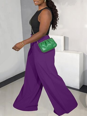 TOPSRANI Womens Summer Wide Leg Pants Casual Boho Lounge Loose Summer Pleated Work Fall Palazzo Trousers with Pockets in Saudi Arabia