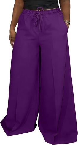 TOPSRANI Womens Summer Wide Leg Pants Casual Boho Lounge Loose Summer Pleated Work Fall Palazzo Trousers with Pockets in Saudi Arabia