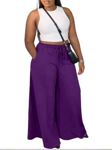 TOPSRANI Womens Summer Wide Leg Pants Casual Boho Lounge Loose Summer Pleated Work Fall Palazzo Trousers with Pockets in Saudi Arabia